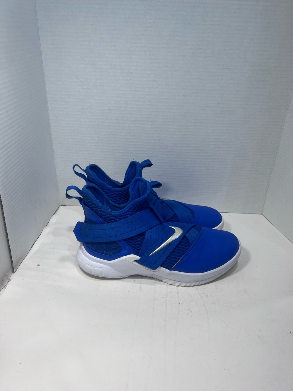 Nike Blue Youth Strap Sneakers with White Sole and Silver Swoosh